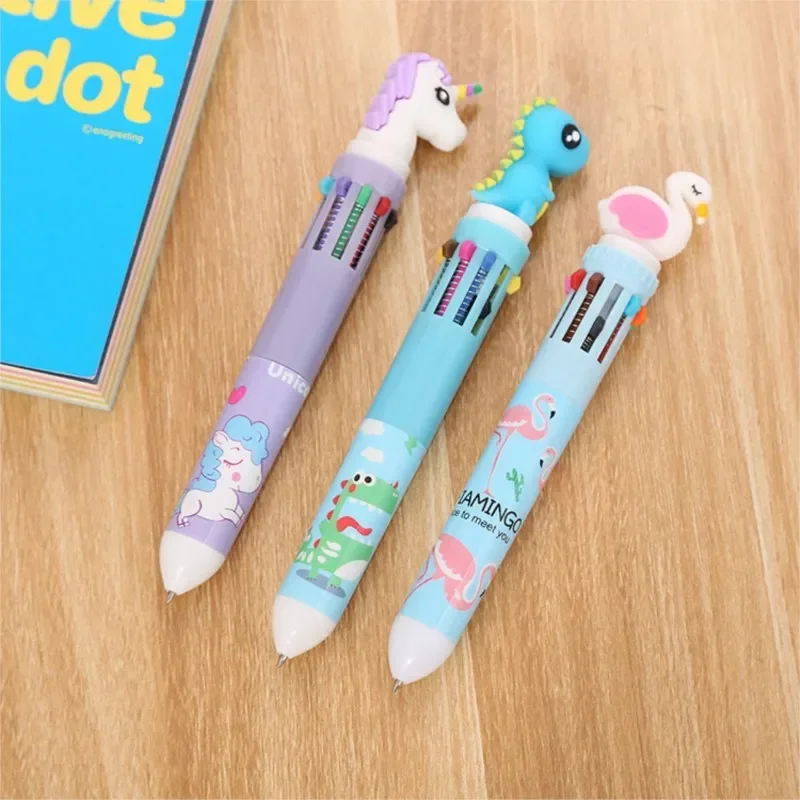 1 unidad de bolígrafo grueso de dinosaurio bonito de 10 colores, bolígrafo Rollerball Kawaii, suministros para escuela y oficina, papelería de regalo, Papelaria Escolar