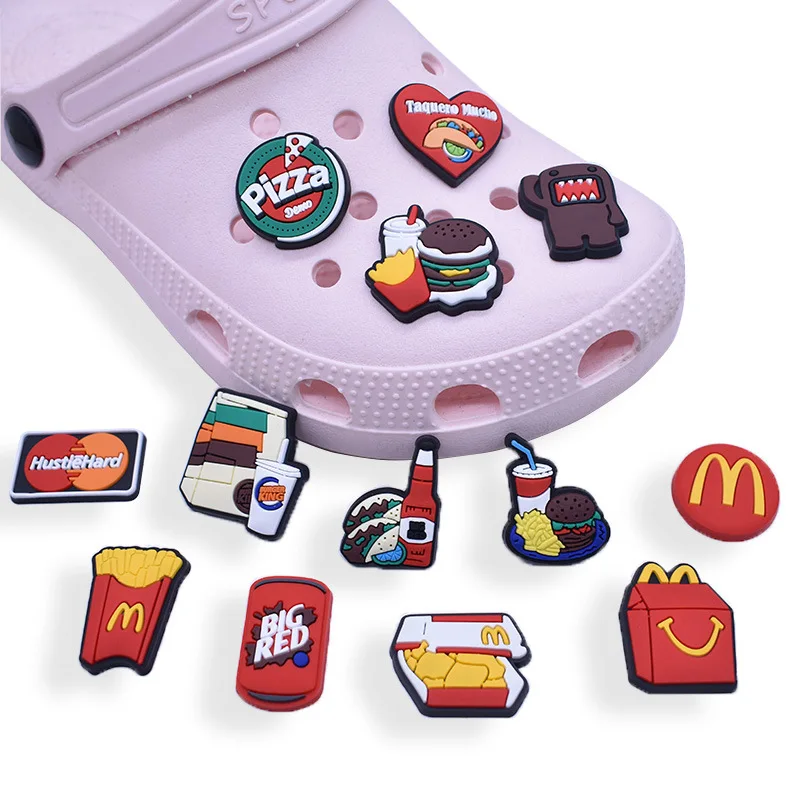 1pcs Hamburger Fried Chicken Set Shoes Decoration DIY Cute Food Shoe Charms Accessories For Shoes Clogs Sandals Kids Gifts