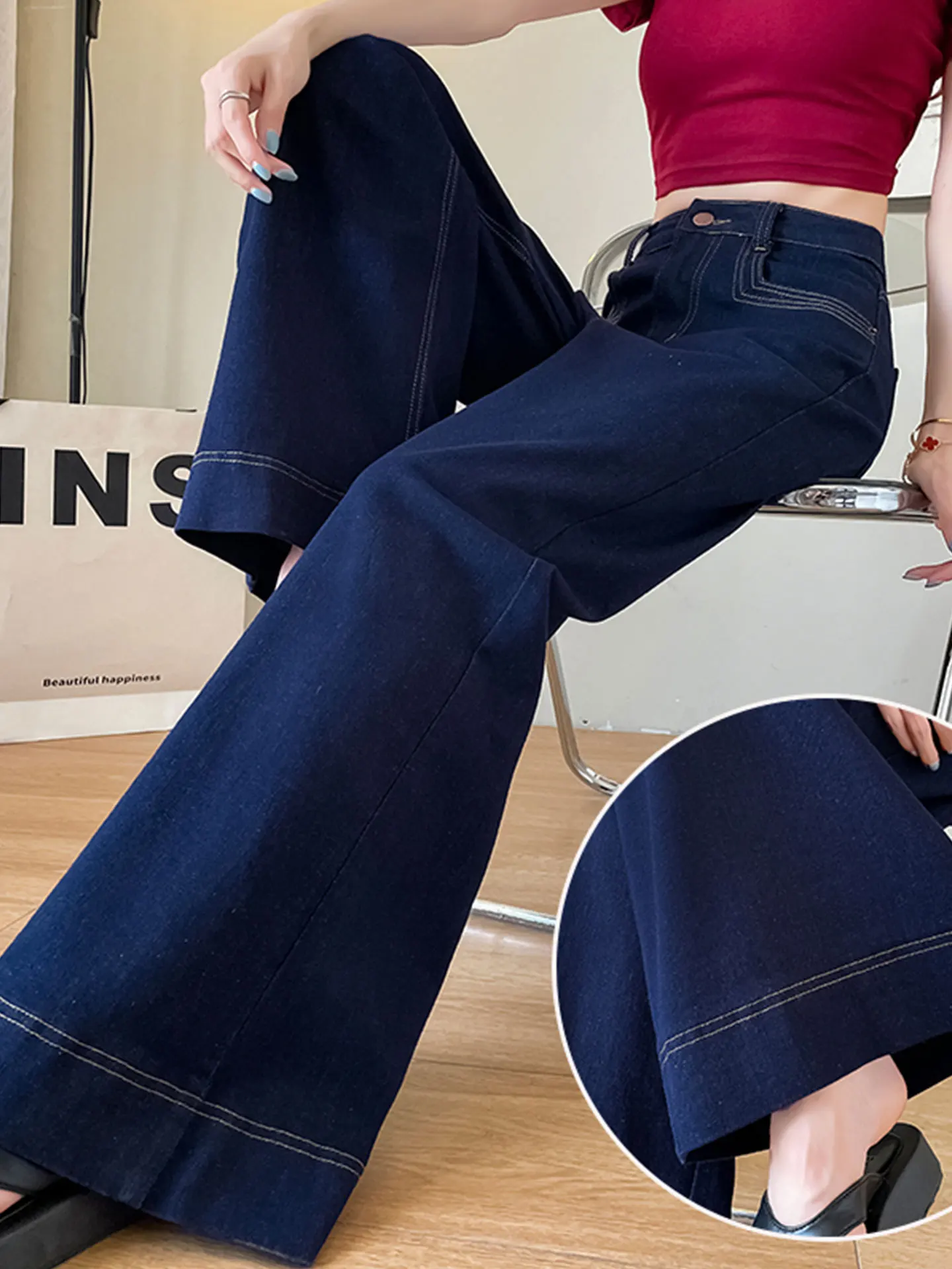 

High Waist Bell Bottom Denim Jeans Women's Loose Fit Large Size Pear Shaped Body Non Tight Leg Bell Pants Autumn Winter New S...