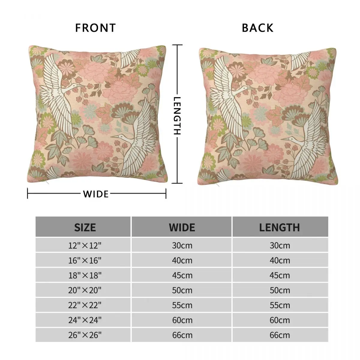 Cranes Chrysanthemums Spring Pinks Square Pillowcase Polyester Linen Velvet Printed Zip Decor Throw Pillow Sofa Cushion Case
