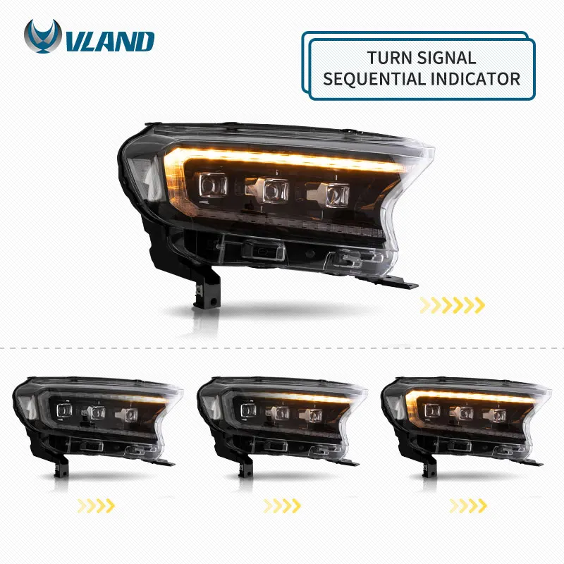 VLAND Full LED Front Lamp Head Lights Assembly 2015-2019 2020 With Dynamic Turn Signal for Ford Ranger T6 T7 T8 - Image 3