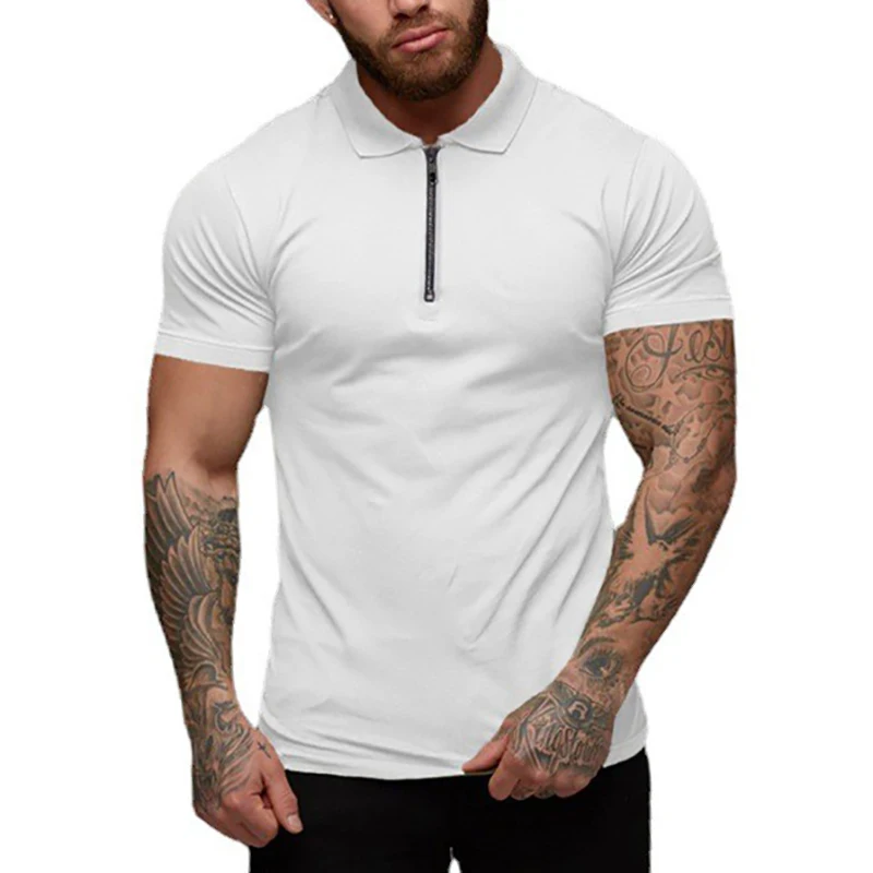 New Summer Fashion Polo Shirt Mens Stretch Cotton Sports Polos Male Zipper Short Sleeve Slim Fit T Shirt Casual Gym Clothing