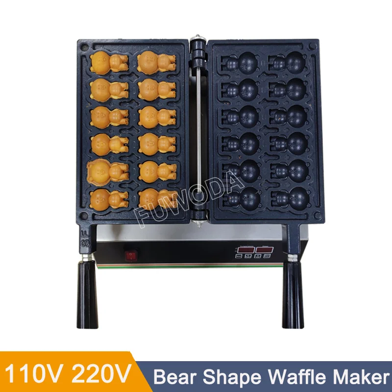 Popular Commercial Use 12 Pieces 3D Little Bear Shape Waffle Maker Cartoon Waffle Maker Bear Waflera Machine 2400W