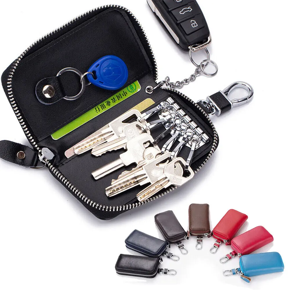 

Genuine Leather Keychain Men Women Key Holder Organizer Pouch Cow Split Car Key Wallet Housekeeper Key Case Mini Card Bag