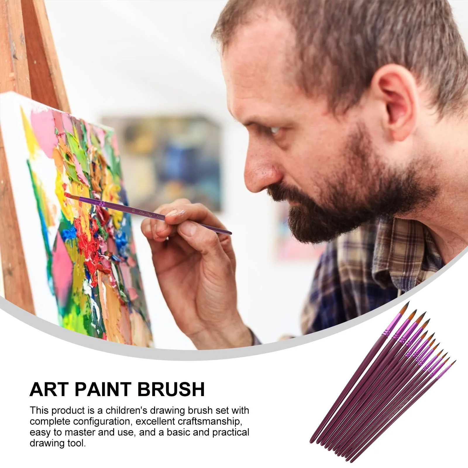 

12pcs Watercolor Paint Brush Set Gouache Round Craft Art Oil Kids Drawing Child Wooden Material Durable