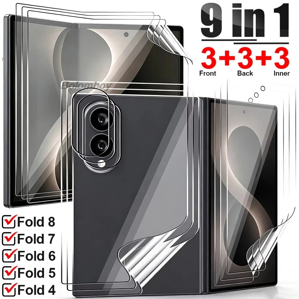 9in1 Soft Hydrogel Film For Samsung Galaxy Z Flip 8 7 7 FE 6 5 Screen Protector For Samsung Z Fold 8 Ultra Inner Outer Rear Film