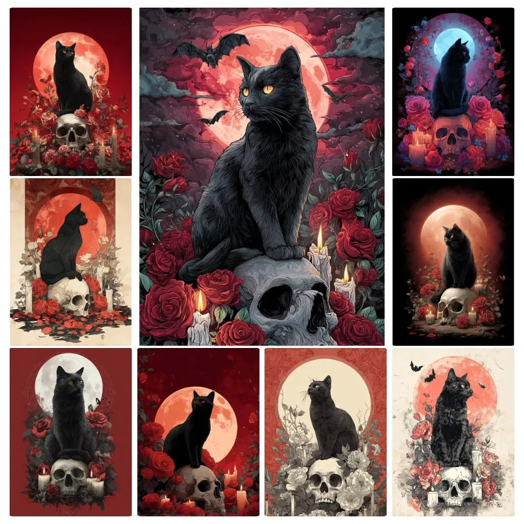 

Skull Black Cat Jigsaw Puzzles DIY Adults Puzzle Games Family Fun Puzzles Educational Toys reative Gifts for Teenager and Adults