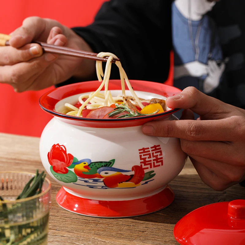 Ceramic soup bowl, noodle bowl, tableware, funny household funny dormitory instant noodle bowl