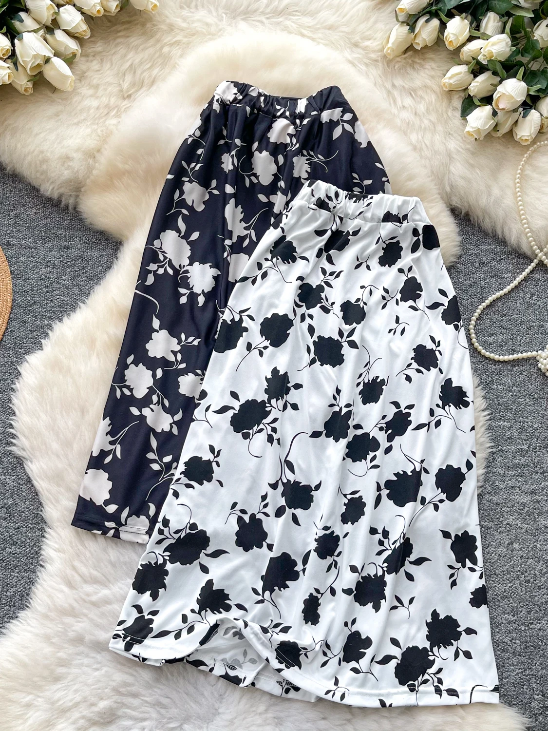 

Корейская женская юбка миди с высокой талией и цветочным принтом, универсальная, стройнящая, для повседневной носки, весенний сезон