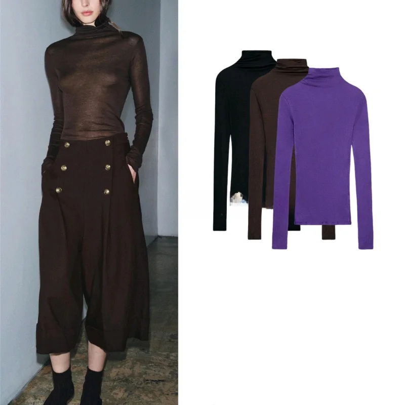 

Faionable Winter Women's Long Sve High Collar Basic Versatile T-irt Straight Cut Polyester Fiber 00% Ladies' Top