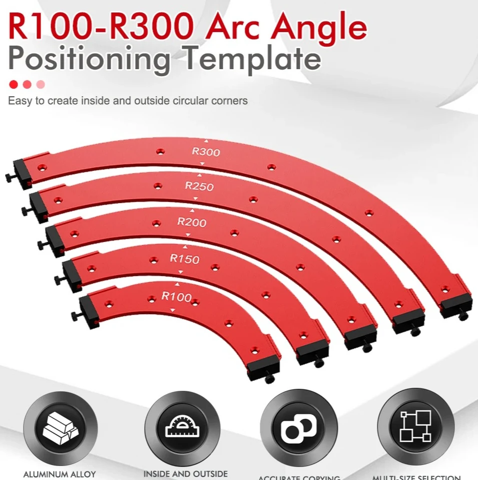 

Router Radius Template Jig Set R100 to R300, Reusable Arc & Corner Positioning Tool for Precise Woodworking Projects