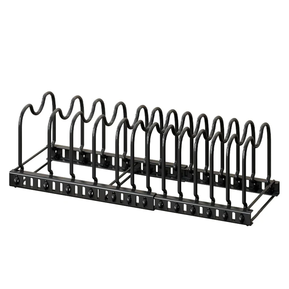 

Раздвижная подставка для кухонной утвари с 13 регулируемыми разделителями, поддерживает кастрюли, сковороды, крышки, противни и формы для выпечки.