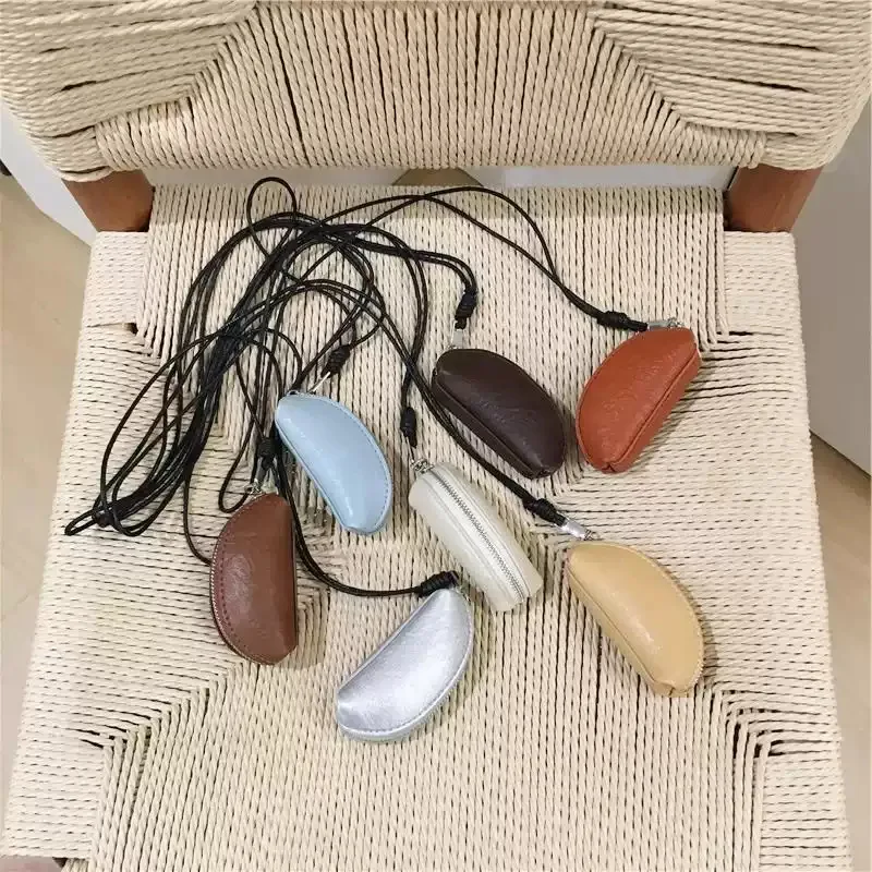 

Mini D-shaped Lipstick Neck Pouch, Long Strap Zipper Bag for Keys Earbuds Coin Women Girls Fashion Pendant Organizer Case