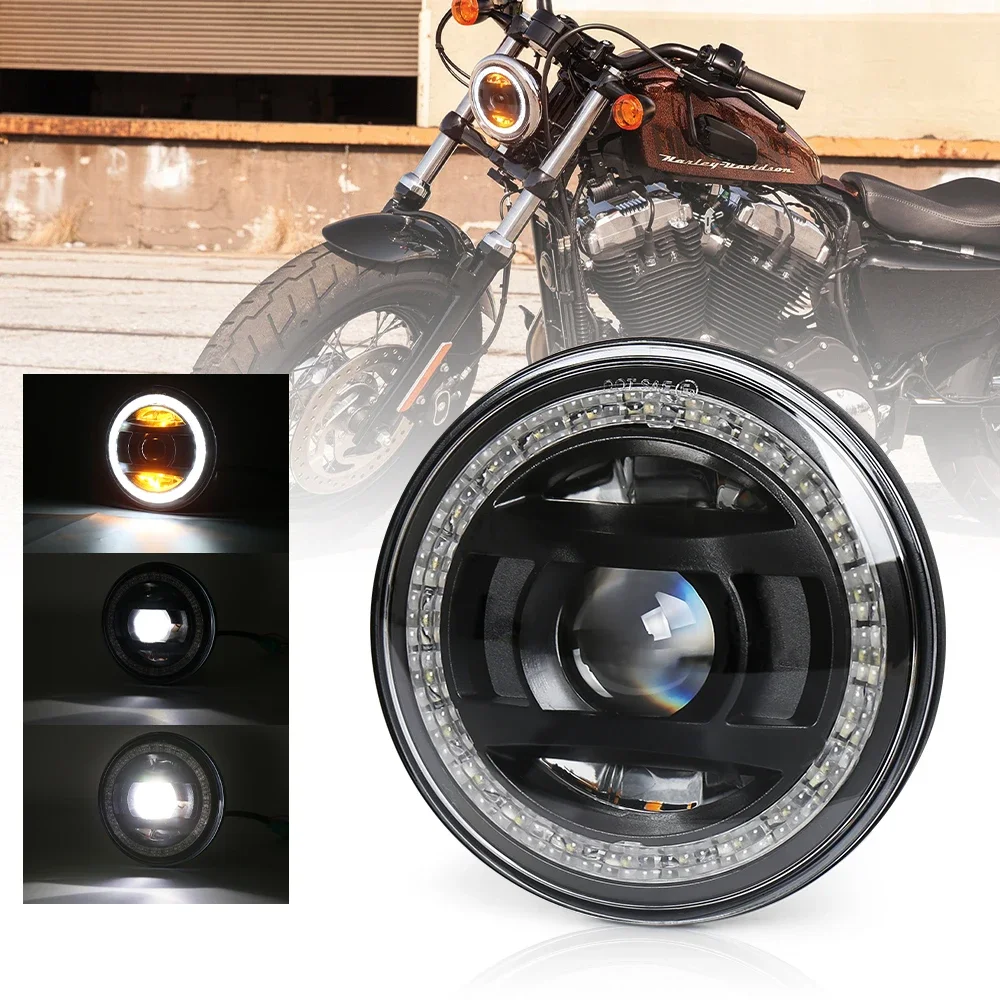 

OVOVS 5.75 inch Motorcycle Headlight with White/Yellow DRL Crystal Halo For Harley Davidson Sportster Dyna Street Bob