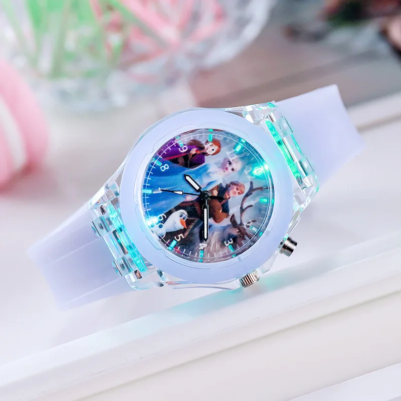 Disney Frozen Watch Princess Aisha orologio luminoso per bambini studente Silicone luci colorate guarda regali per ragazze orologi per bambini