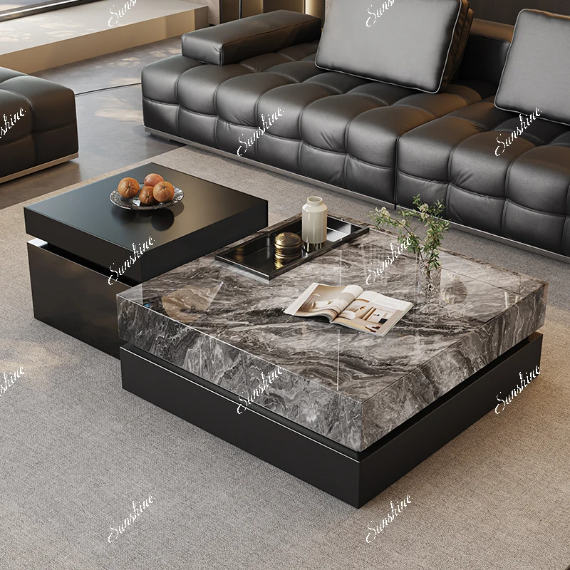Rock slab coffee table to make tea integrated small apartment living room, Italian minimalist with tea coffee table