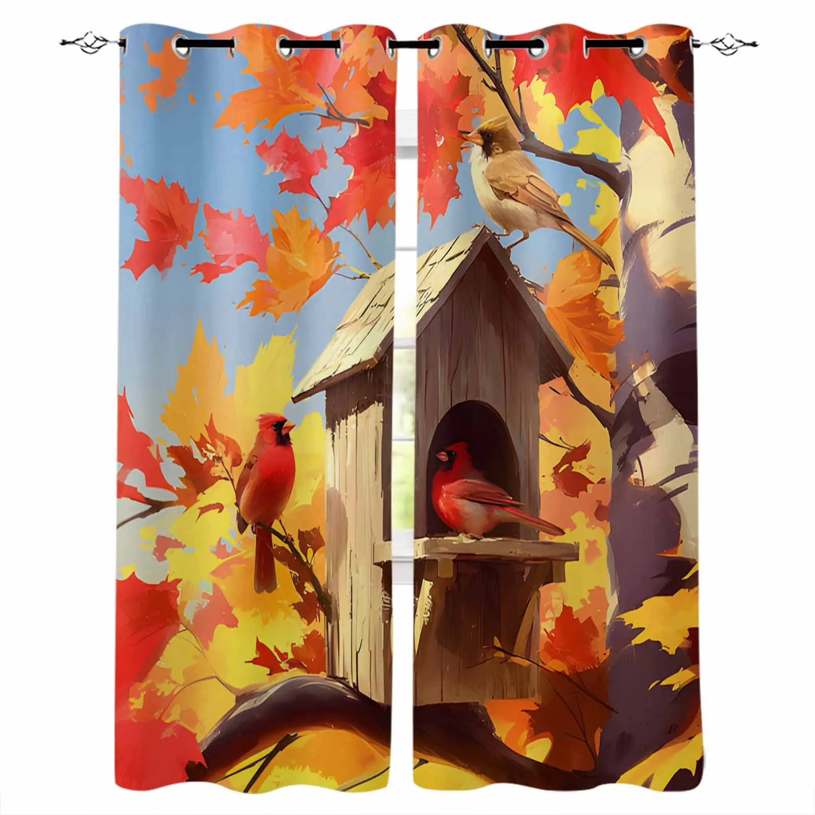 

Birds On Maple Tree In Autumn Curtains for Living Room Window Decoration Curtains in Home Kitchen Luxury Bedroom Drapes