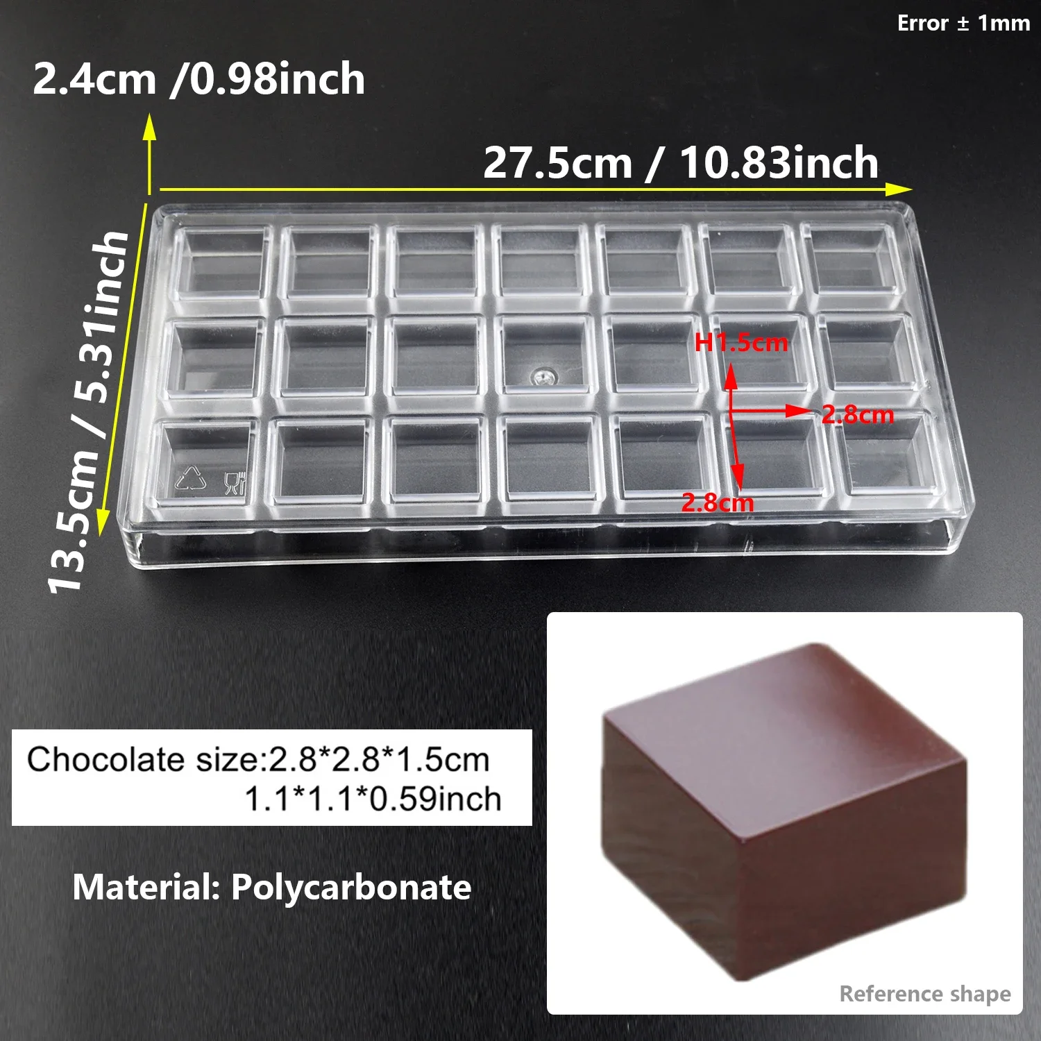 Dubai Chocolate Bar Mold Polycarbonate for Chocolate Candy Bonbon Molds Acrylic Candy Form Baking Pastry Bakery Utensils
