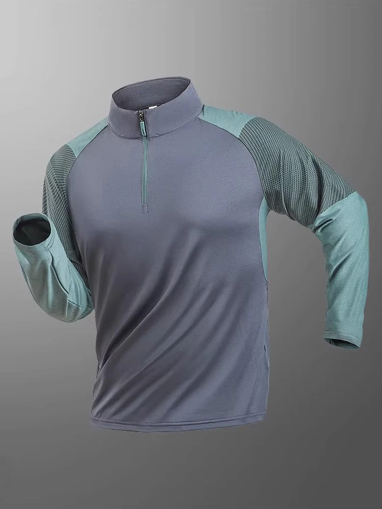 

Men's Sport Long Sve T-irt Qui Dry Fitn Clothing f Zipper Stand Collar Outdoor Casual Climbing Spring Autumn