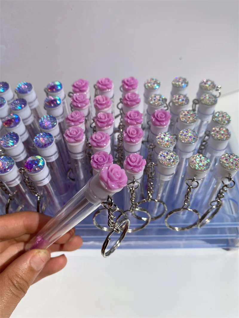 Reusable Eyelash Brush Tube Keychain Plastic Portable Mini Lash Comb Spoolie Container Glitter Cils Mascara Wands Keyring