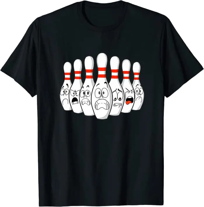 Cartoon Bowling Funny Scared  Pins Classic T-shirtAnime Pattern Summer Clothing