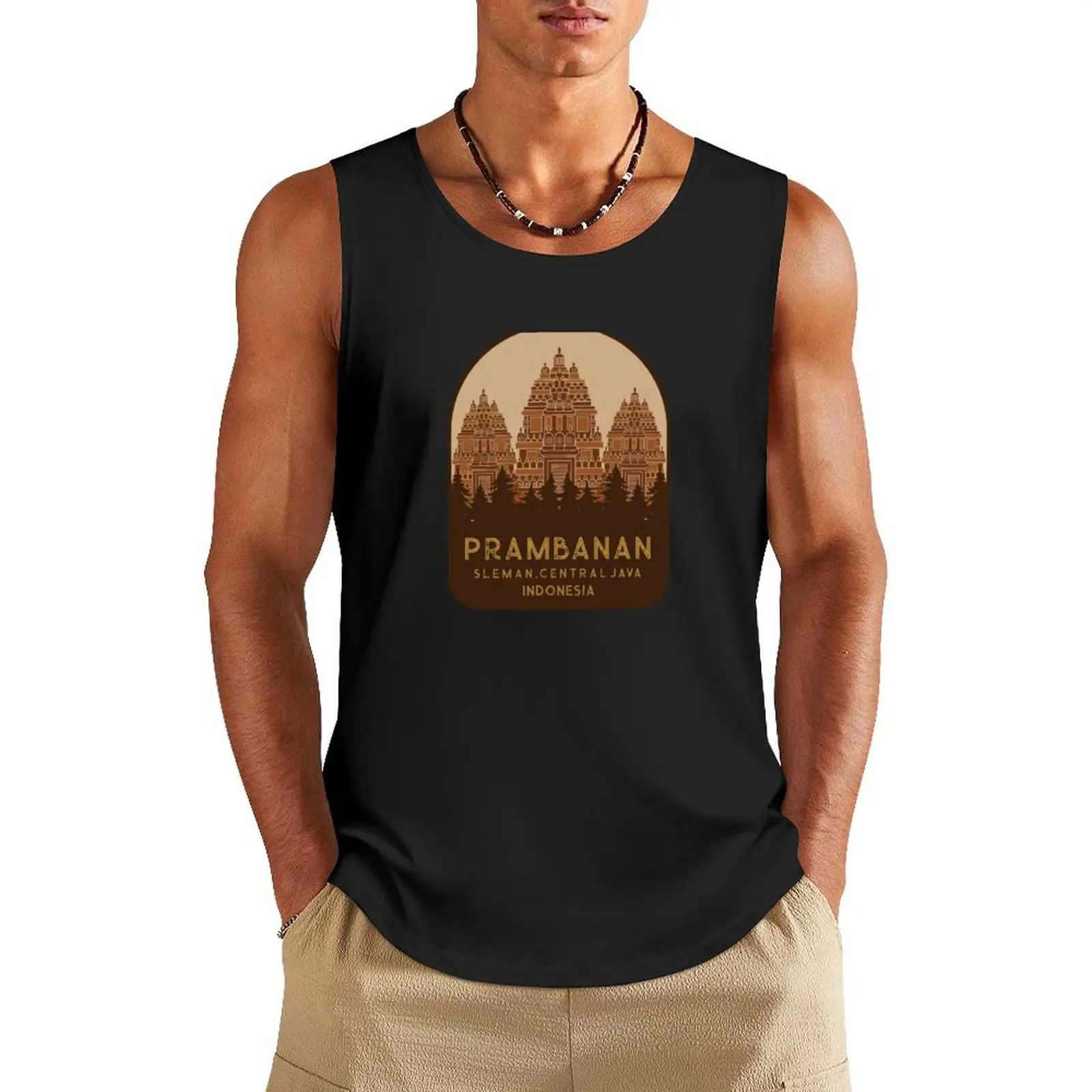 

Prambanan Jogjakarta Temple Sleman Central Java Tank Top Sleeveless T-shirt gym accessories men sleeveless vests T-shirt male