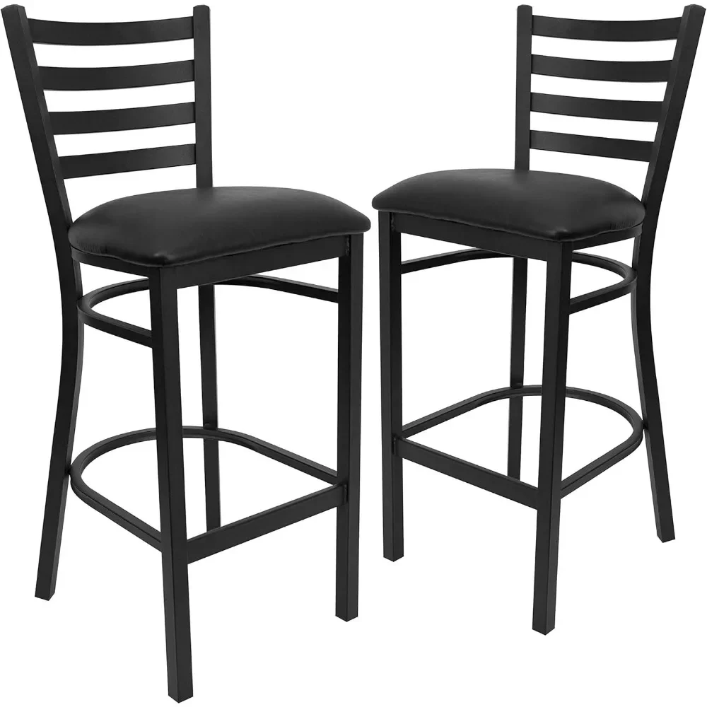 

2 Pack Series Black Ladder Back Metal Restaurant Barstool - Black Vinyl Seat