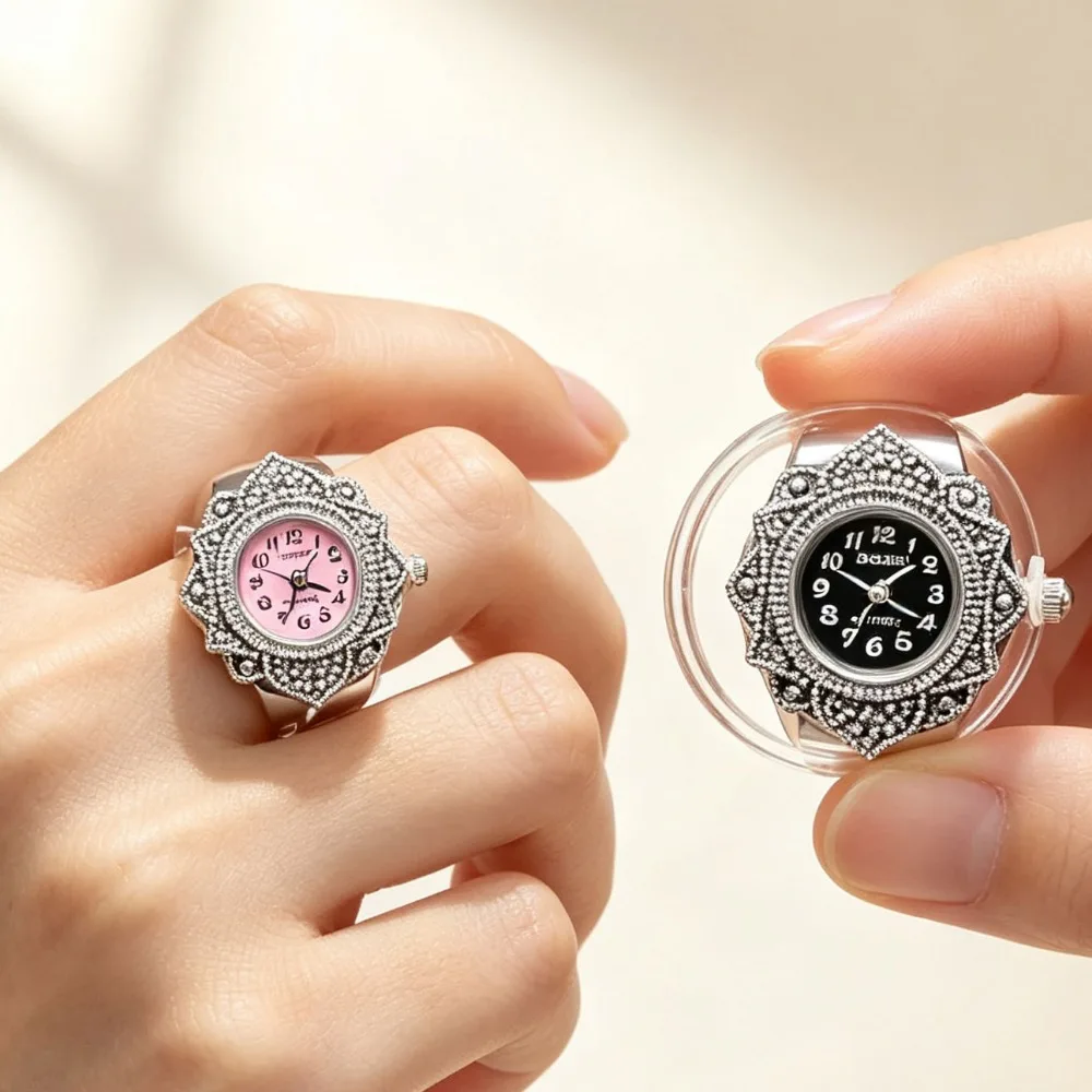 Roman Quartz Finger Watch Ring Vintage Mini Elastic Band Unique Shape For Women Men Jewelry