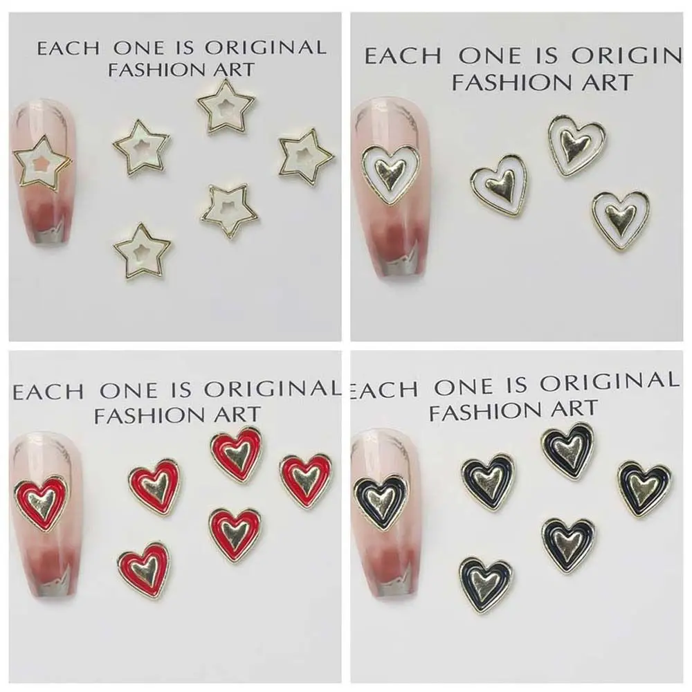 5Pcs/set Loving Heart Stars Nail Decorations Five-pointed Star DIY Nail Charms Hearts Nail Rhinestones Nail Supplies