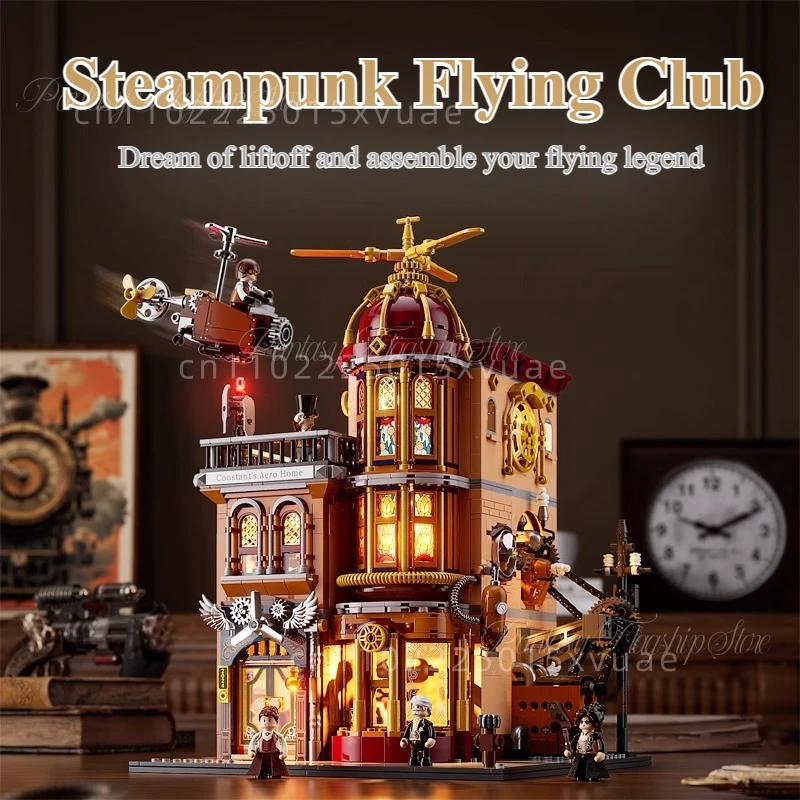 Steampunkowy Klub Fling Klocki Światowy Klub Lotniczy Budowa Dużej Maszyny Model do Składania Kolekcja Ozdoba Prezent