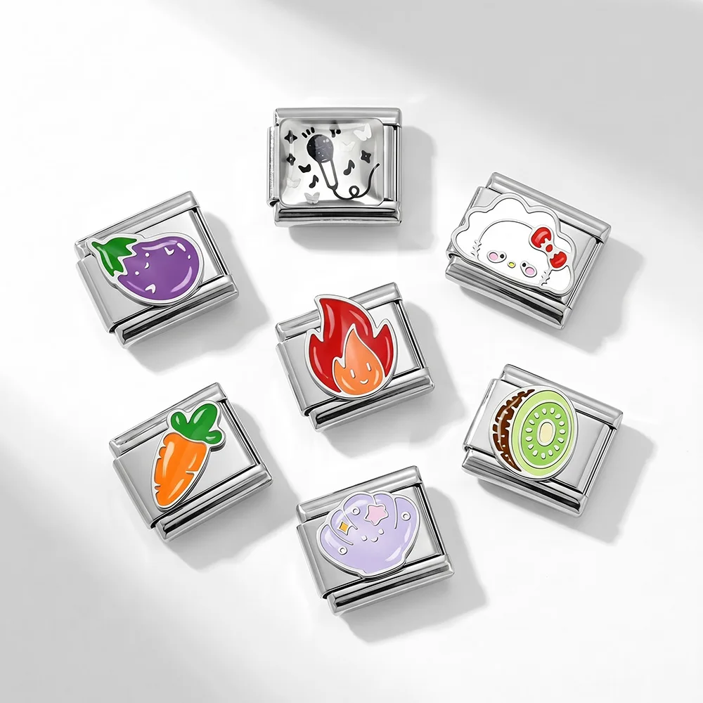 GEMOSA Minimalistischer, niedlicher, ästhetischer Cartoon-Teddybär-Geschenk-Anhänger im italienischen Charm-Stil, passend für 9mm DIY-Armbänder aus Edelstahl – Detail 2