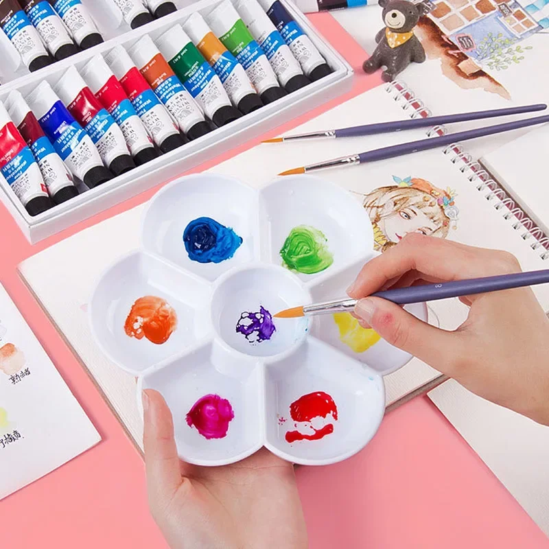 1pc 7 Holes Color Palette Plum Blossom Shape Color Mixer Acrylic Gouache Watercolor Paint Palette School Stationery Papelaria