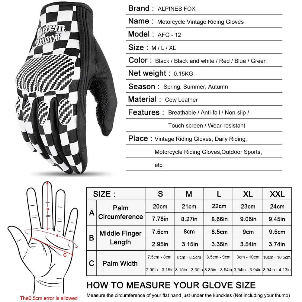 Vintage Motorcycle Gloves Genuine Leather Cafe Racer Motorbike Glove Touch Screen Retro Cow Leather Men Biker Protective Guantes