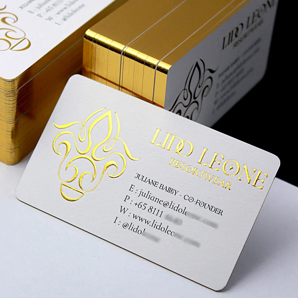 Luxury Custom Embossing LOGO Business Card with Golden Edge White Paper Cardboard Printing Text Visiting Card Greeting Cards