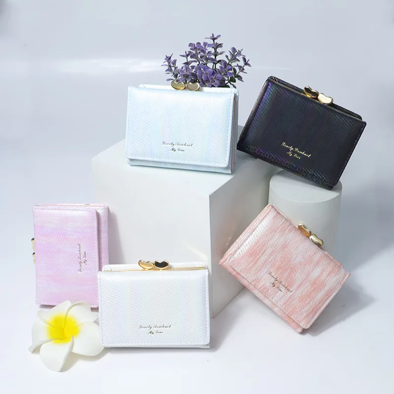 New Streamer Laser Wallet，Multifunctional Women's Coin Purse，High-end Short StyleinsWind Clip Card Holder，Anti-theft swiping，Val