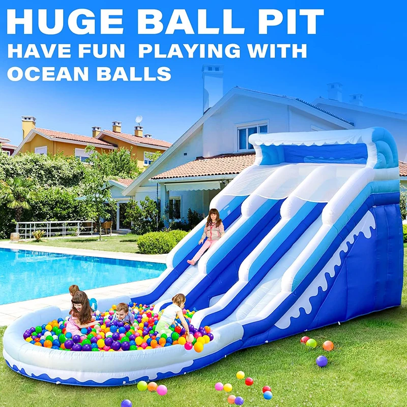 6,3-metrowa niebiesko-biała dmuchana zjeżdżalnia wodna Safari z basenem, plac zabaw, zewnętrzna zabawa wodna na lato, komercyjny sprzęt do wynajęcia