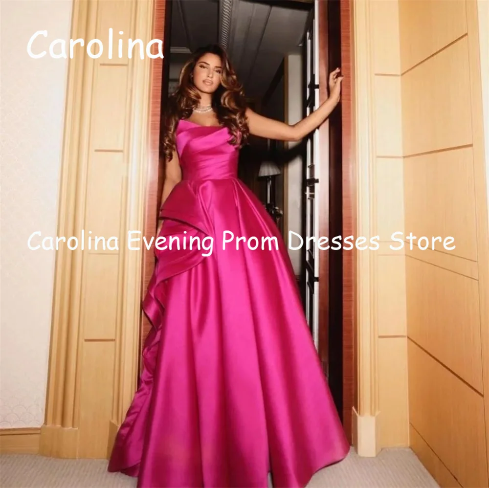 

Carolina Satin A-line Strapless Ruffle Floor-length Prom Gown luxury Evening Formal Elegant Pretty Party Dress for Women 2023