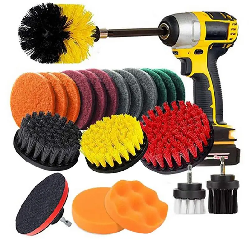 22Pcs Electric Drill Detailing Brush Set Power Scrubber Tools Car Polisher Bathroom Cleaning Kitchen Polishing Pad Accessories