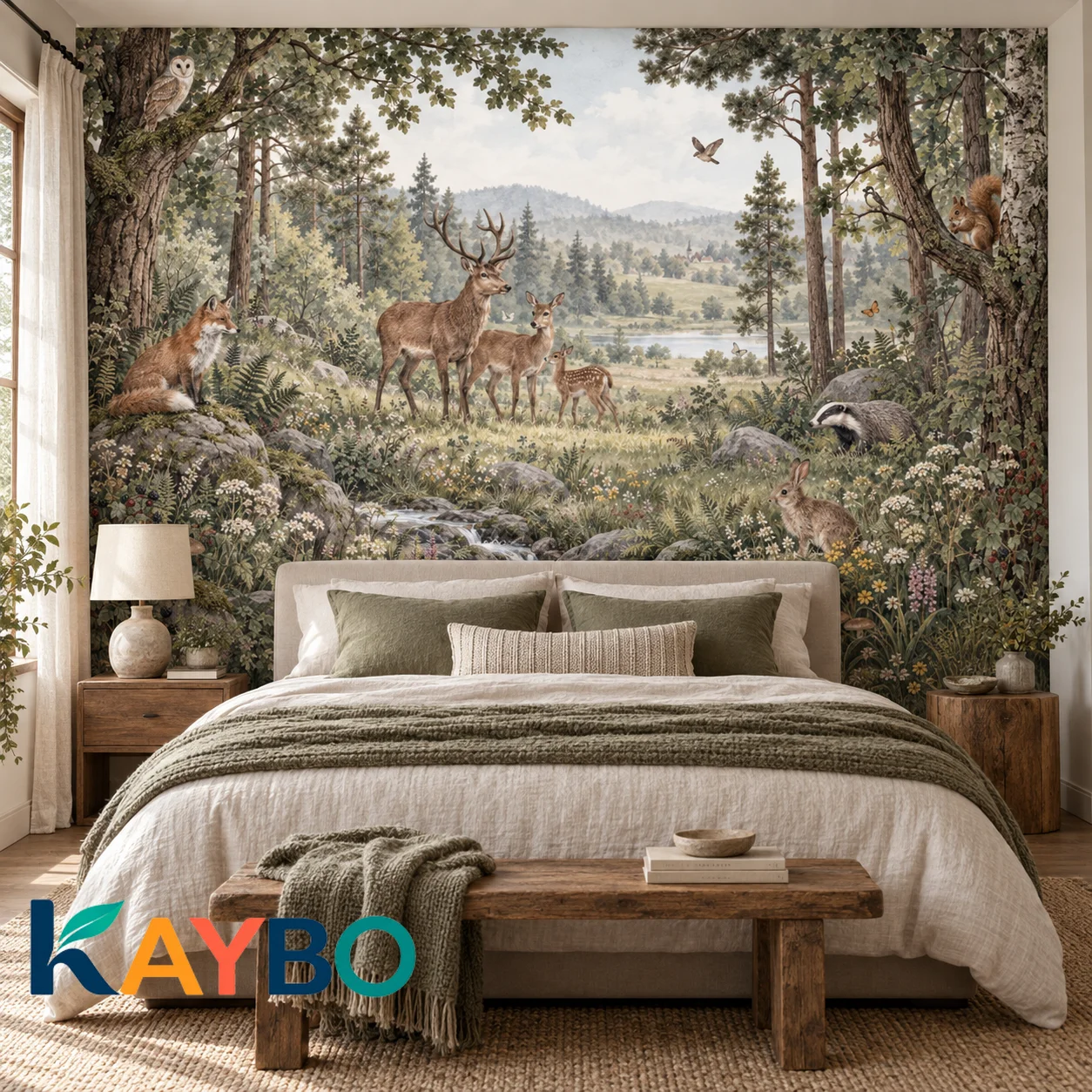 Woodland Animals Wall Mural Deer Foxes Owl Rabbit Forest Landscape Wallpaper Non Self Adhesive Nursery Bedroom Nature Wall Decor