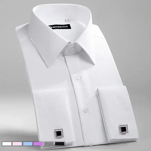 Imagen 2 del producto Camisa de gemelos franceses para hombre, camisa de manga larga, camisa de caballero para las cuatro estaciones, una pieza, multicolor, camisa informal de negocios