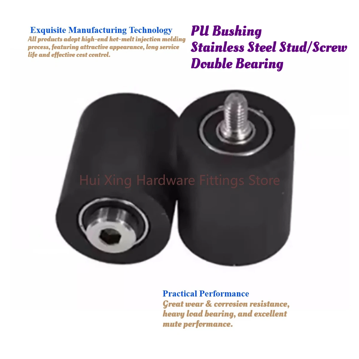 PU Coated Roller with Stainless Steel Screw/Polyurethane Bushing Bearing Guide Wheel/High Load Capacity