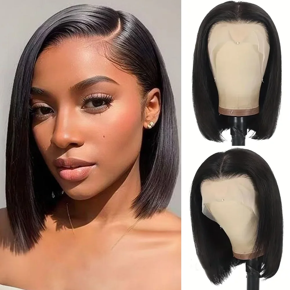 

Glueless Straight Bob Wig 13x4 HD Short Bob Lace Front Wigs Human Hair Brazilian Remy Pre Plucked 100% Human Hair For Women