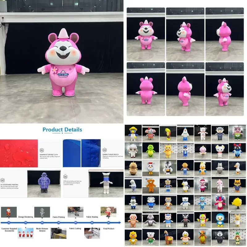 2M Pink Inflatable Mouse Costume Rat/Rodent/Hamster/Guinea Pig/Vole Animal Costume Plush Advertising Inflatable Mascot
