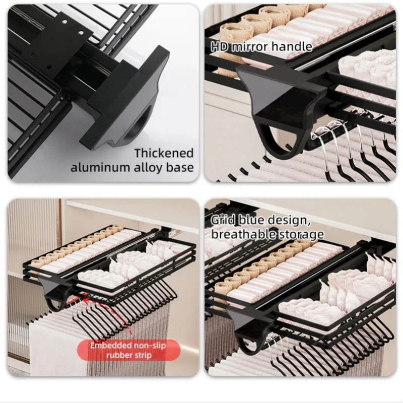 

Slide Rails Clothes Storage Shelves Home Sliding Pants Rack Pul Out Trouser Rack Wardrobe Multifunctional Underwear Sock Box