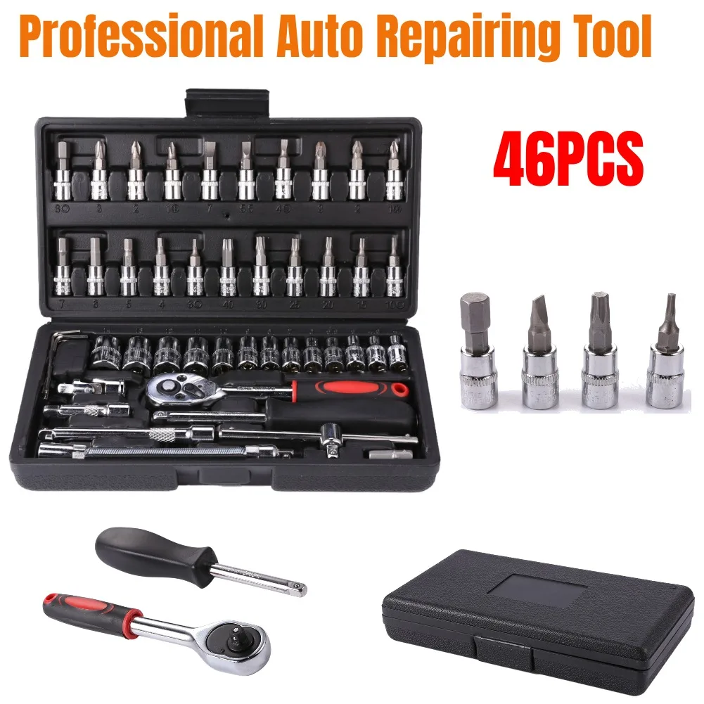 46PCS Socket Wrench Set Professional Mechanical Workshop Tools Kit Motorcycle Ratchet Spanner Multi-functional Car Repair Tools