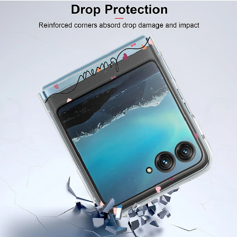 Romantic Little Hearts Transparent Folding Phone Case For Motorola Razr40 Razr50 Razr 40 50 Ultra Clear Shockproof Hard PC Cover