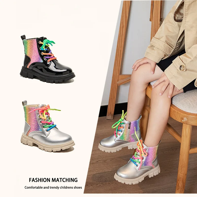 2024 Autumn Winter New Children Short Boots for Girls Fashionable Colorful Korean Style Anti-slippery Outside Thick Bottom Shoes