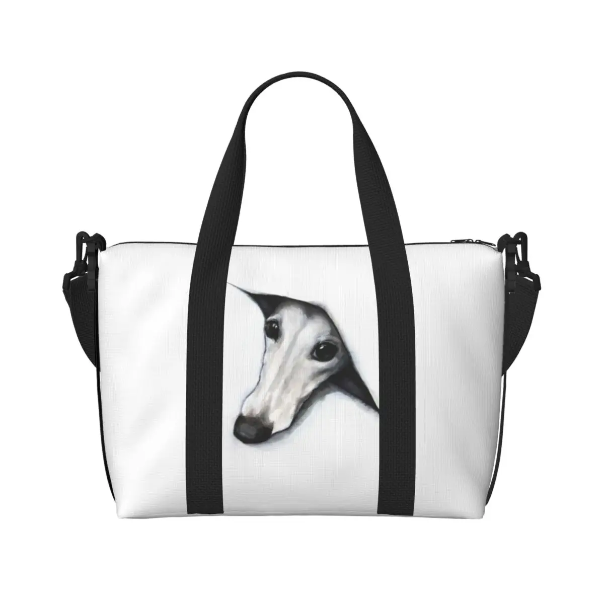 Custom Whippet Peeping Whippet Tote Bag for Women Big Capacity Greyhound Lurcher Dog Gym Beach Travel Bags