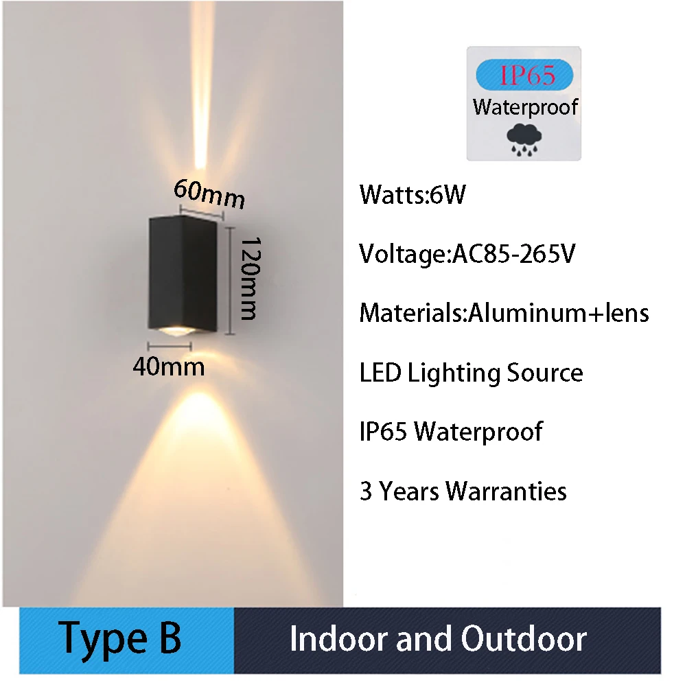 Imagem -05 - Impermeável Lâmpada de Parede Led Lâmpadas Modernas Estilo Minimalista Interior e Exterior Anos de Garantia Ac85265v 6w 20w Ip65