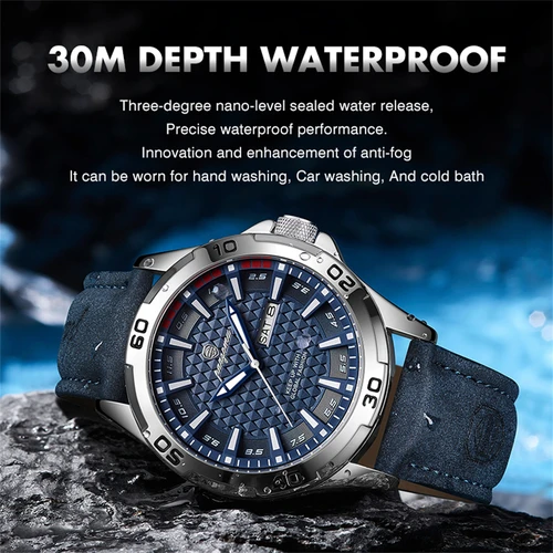 Imagen 2 del producto Reloj de pulsera PAAZOMU Original para hombre, Reloj de lujo resistente al agua con fecha luminosa y semana para hombre, relojes deportivos de cuero de cuarzo para hombre